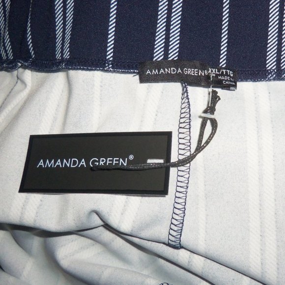 Amanda Green Belted High Waist Navy White Striped Wide Leg Cropped Pants XXL NWT - Picture 4 of 7
